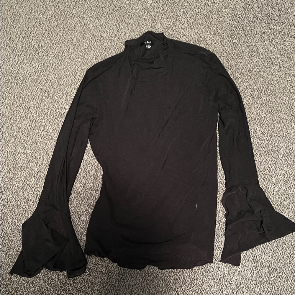 Chic Sheer Black Ruffled Sleeve Blouse